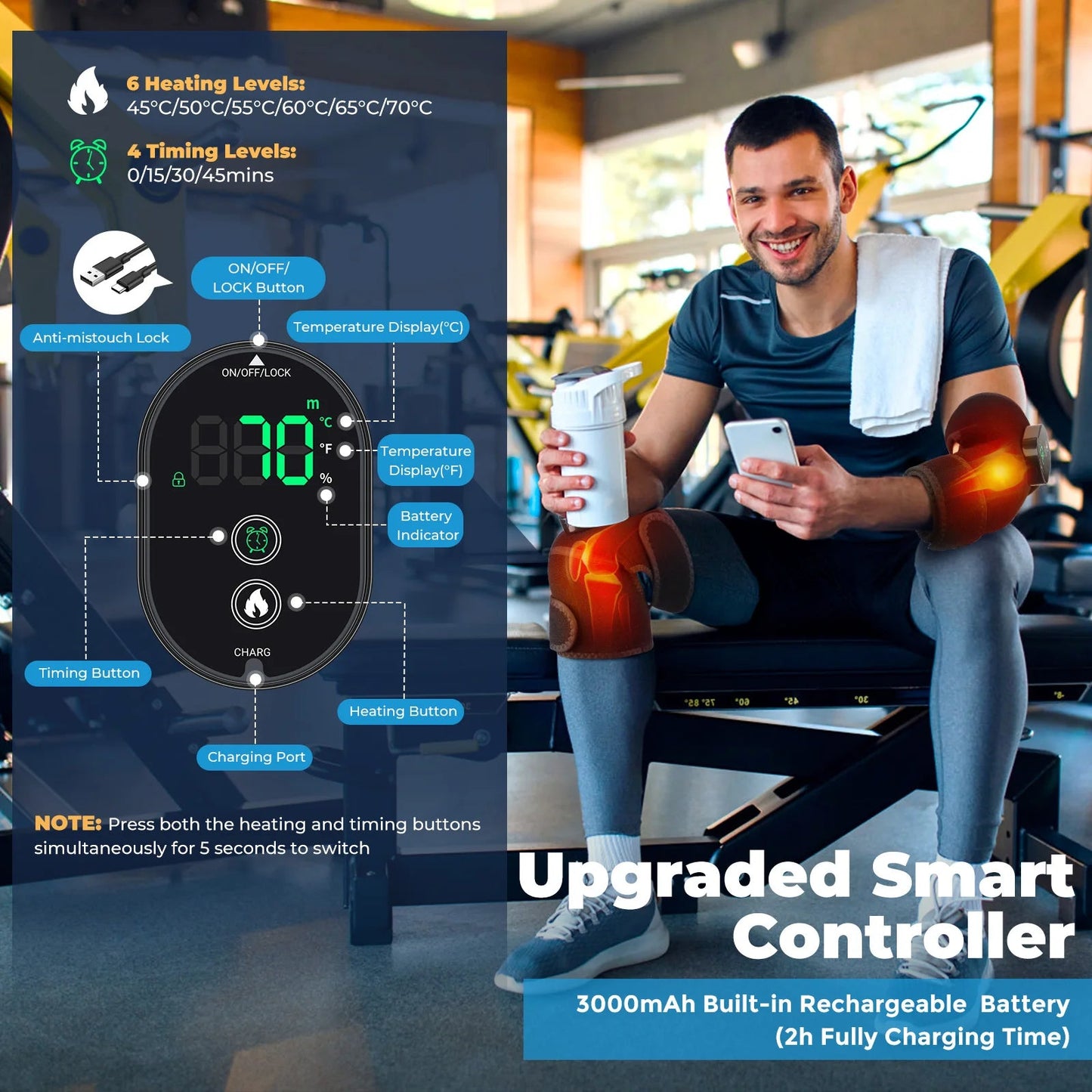 Thermal Knee Massager 3 in 1 Shoulder Knee Elbow Heating Massage Support Brace Rechargeable Vibration Pad Machine Muscle Relax Ai-TechWorld 