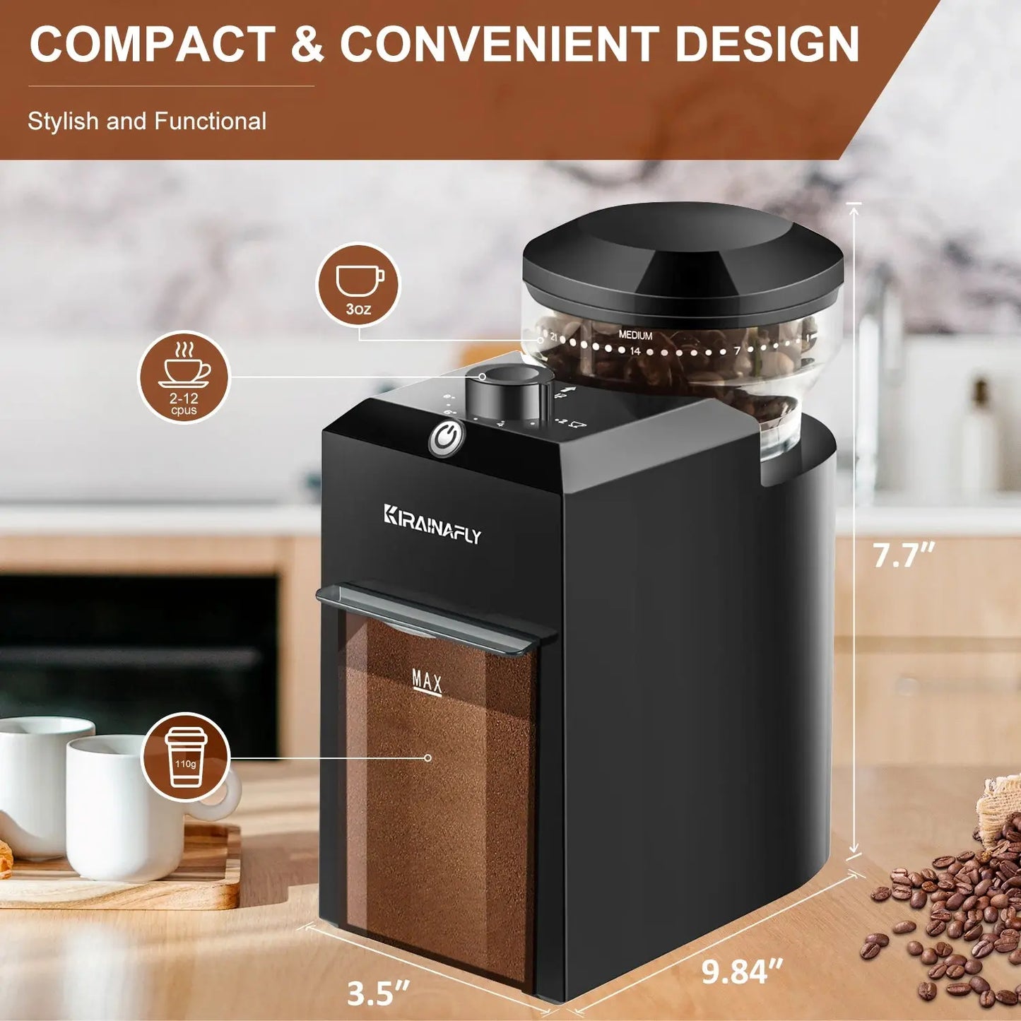 Automatic Burr Mill Coffee Grinder Electric Coffee Bean Grinding With 28 Adjustable Gears for Espresso French Press Drip Coffee Ai-TechWorld 