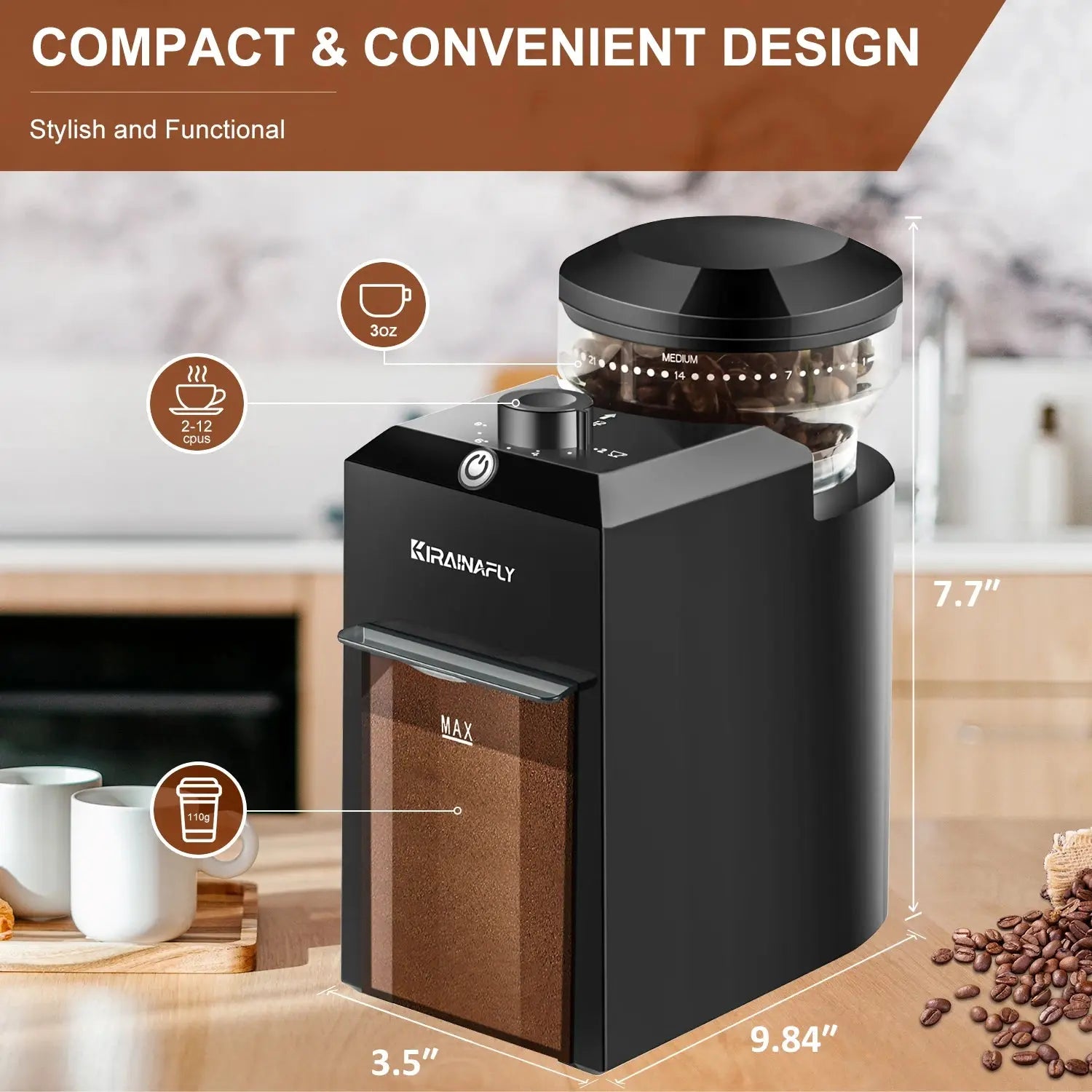 Automatic Burr Mill Coffee Grinder Electric Coffee Bean Grinding With 28 Adjustable Gears for Espresso French Press Drip Coffee Ai-TechWorld 