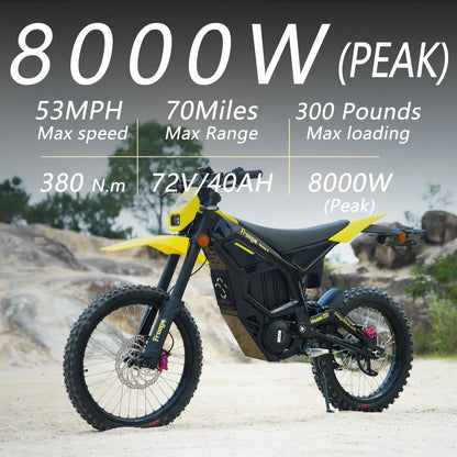 NEW Electric Dirt Bike Mid-Drive Motor 72V/40AH/8000W(Peak) 53MPH Electric Motorcycle Bike 380N.m Fast Charging Off-Road Bike Ai-TechWorld 