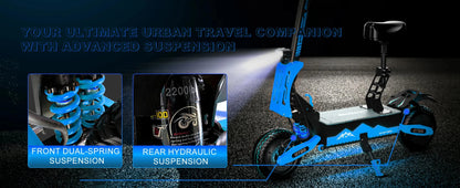 Arwibon 5600W Adult Electric Scooter Dual Motor Top Speed 46MPH,60V27AH, 11-inch Off-Road Tires Sport Folding eScooter with Seat Ai-TechWorld 