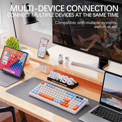 M96 Bluetooth Keyboard Wireless FREEWOLF Screen Gaming Keyboard,Electronic Screen, Multi-Device Connection,Ergonomics Gaming Ai-TechWorld   ai-techworld