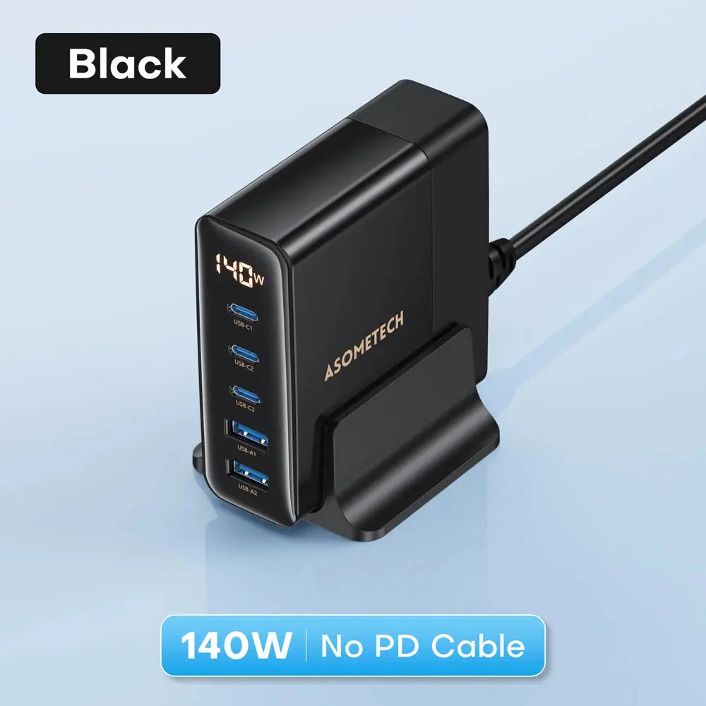 ASOMETECH 140W GaN USB Type C Fast Charger Multiple Ports QC4.0 PD Quick Charger For Macbook Laptop Tablet iPhone 14 Samsung S23 Ai-TechWorld 