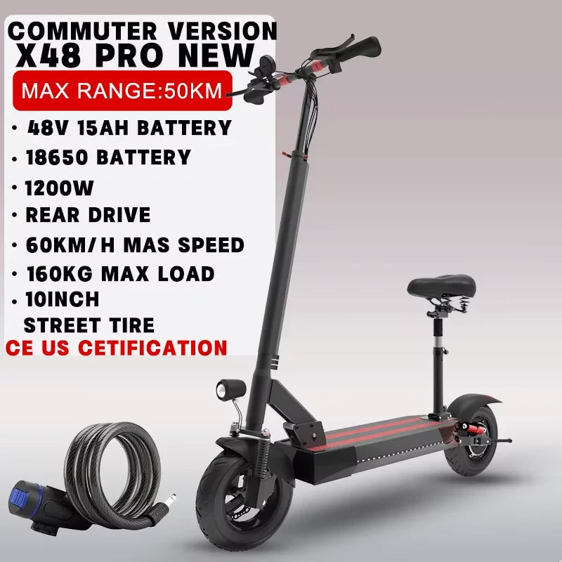 48-72V Electric Scooter for Adults 90KM/H 10-11''Tubeless Off Road Tire Hydraulic / SpringSuspension Foldable Escooter with Seat Ai-TechWorld 
