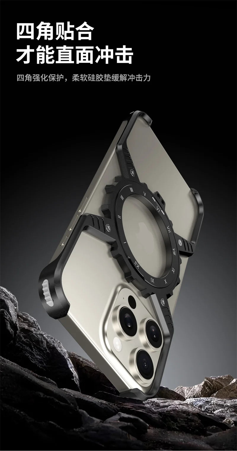 360° Stand X-shaped Mechanical For iPhone 17 14 13 15 16 Pro Max Plus gear Aluminium Magnetic Frameless Noctilucent Phone Cover Ai-TechWorld 