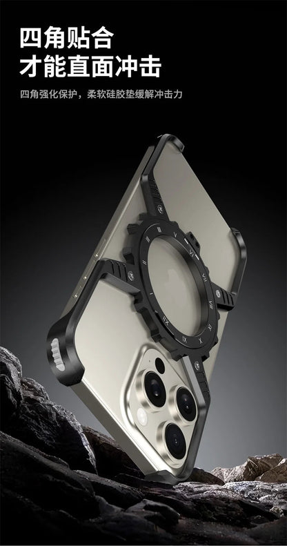 360° Stand X-shaped Mechanical For iPhone 17 14 13 15 16 Pro Max Plus gear Aluminium Magnetic Frameless Noctilucent Phone Cover Ai-TechWorld 