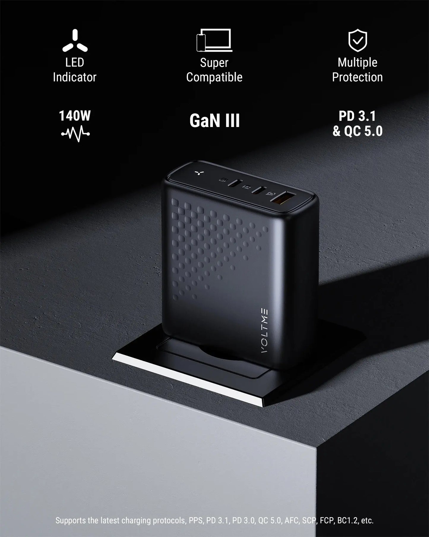 VOLTME GaN Charger 140W USB Type C PD3.1 Fast Charge For Macbook pro 16″ Quick Charge 5.0 Phone Charger For iPhone 15 Pro Max Ai-TechWorld 