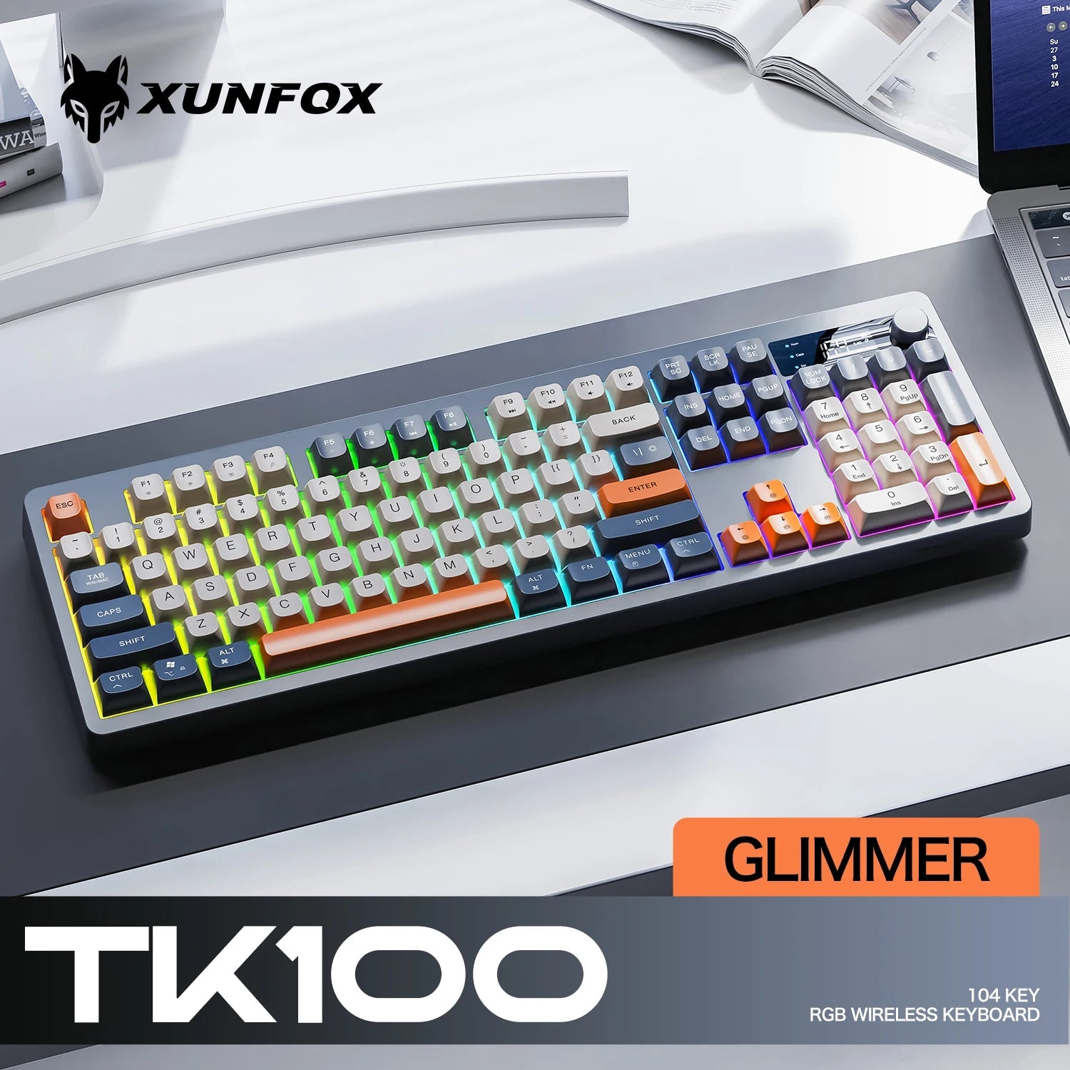 Xunfox TK100 Bluetooth wireless dual-mode keyboard desktop laptop office E-Sports gaming RGB light effect charging robot feel Ai-TechWorld   ai-techworld