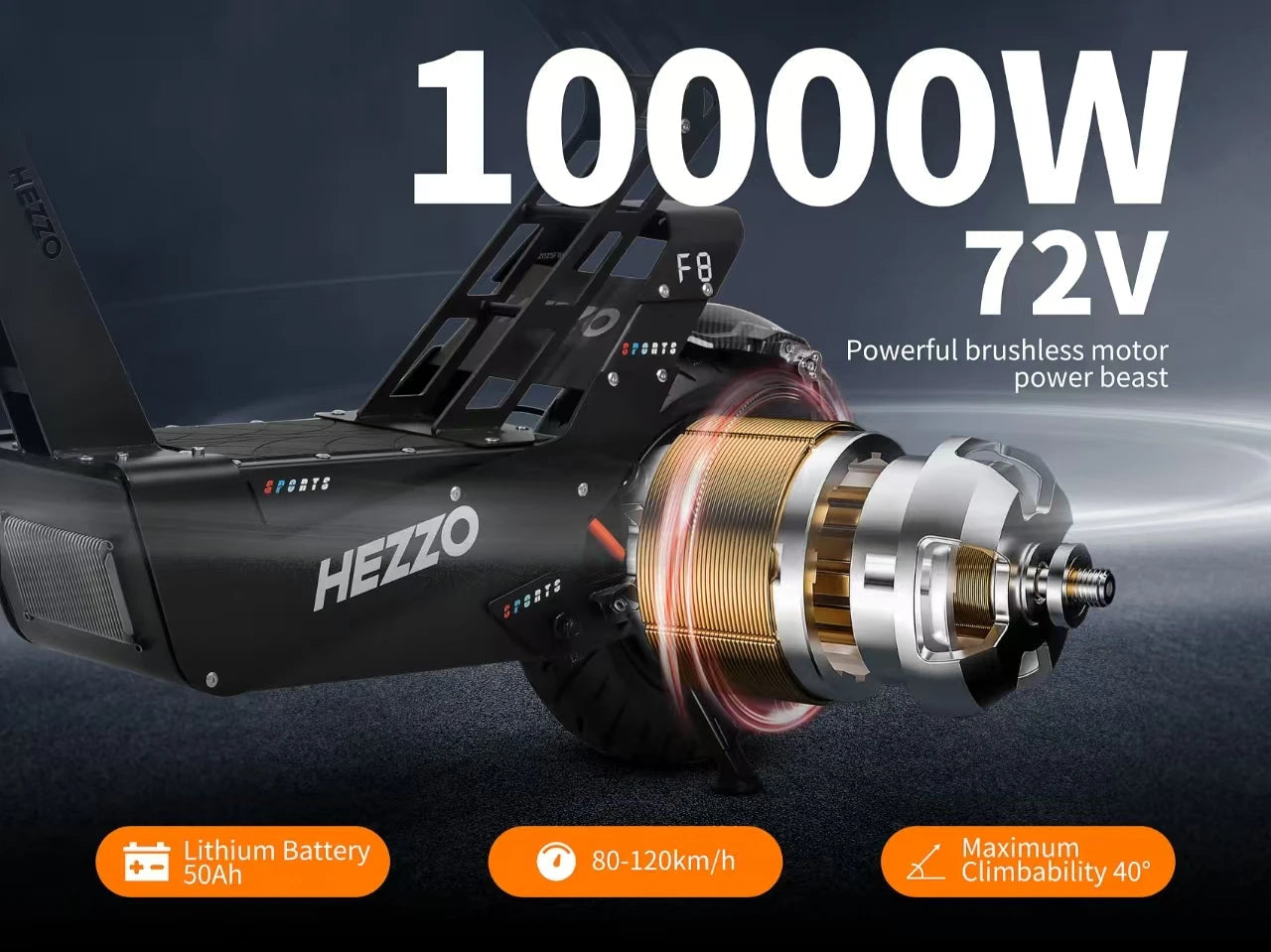 HEZZO 8000W Electric Scooter Dual Motor Top Speed 90-100KM/H，72V 50Ah ，16Inch Off-Road Tires Sport Folding F8 eScooter Ai-TechWorld 