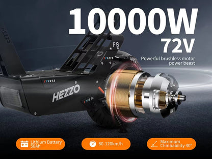HEZZO 8000W Electric Scooter Dual Motor Top Speed 90-100KM/H，72V 50Ah ，16Inch Off-Road Tires Sport Folding F8 eScooter Ai-TechWorld 