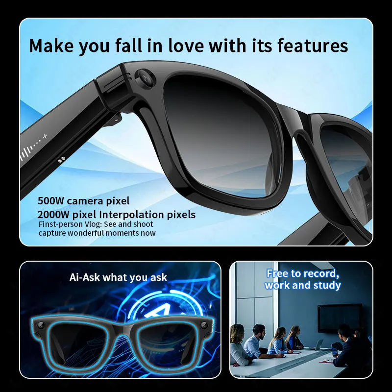 AI Smart Glasses 5 Million Pixels Recording Videos Photo Recognition Answer Translation 290mAh IP66 Waterproof Bluetooth Glasses Ai-TechWorld 
