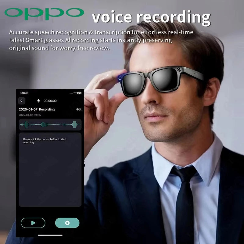 OPPO AI Smart Glasses Ultra Clear Camera Shootingand Recording Touch Sport Sunglasses Bluetooth Call Video Music Player Ai-TechWorld 