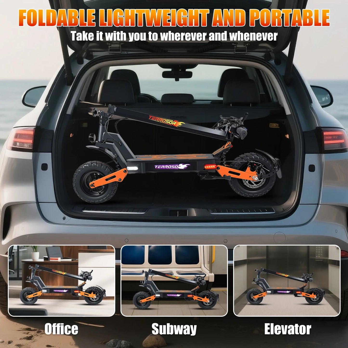 1200W Peak Motor Fold Adult Electric Scooter 48V 18AH 40MPH 11-inch off-roadTires Front and Rear Disc Brakes and Shock Absorbers Ai-TechWorld 