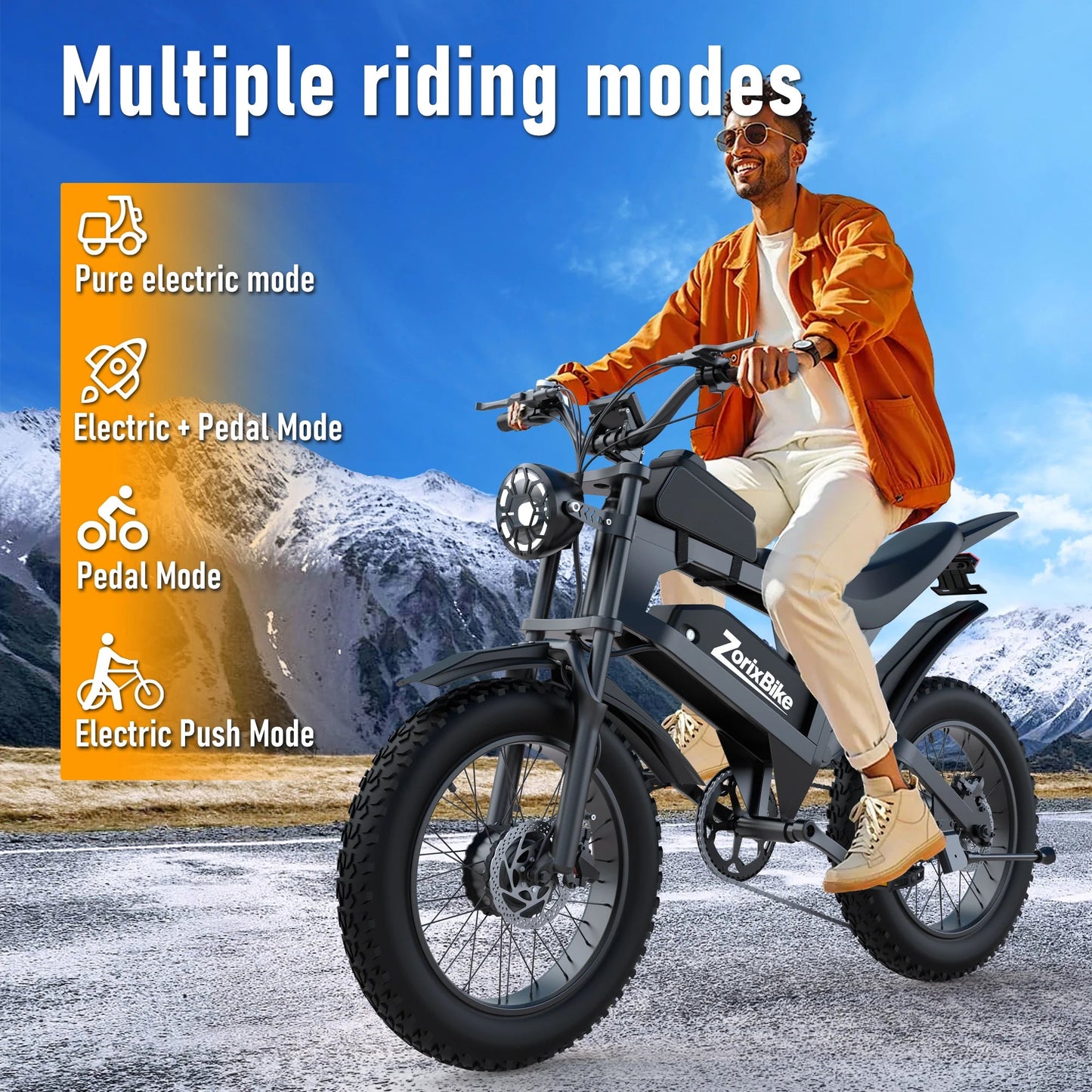 ZorixBike R8 Pro Electric Off-Road Bike 20x4" 3000W 35Mph 80Mile 48V 23Ah,7 Speed Wide Tire All Terrain E-Bike For Adult Ai-TechWorld 