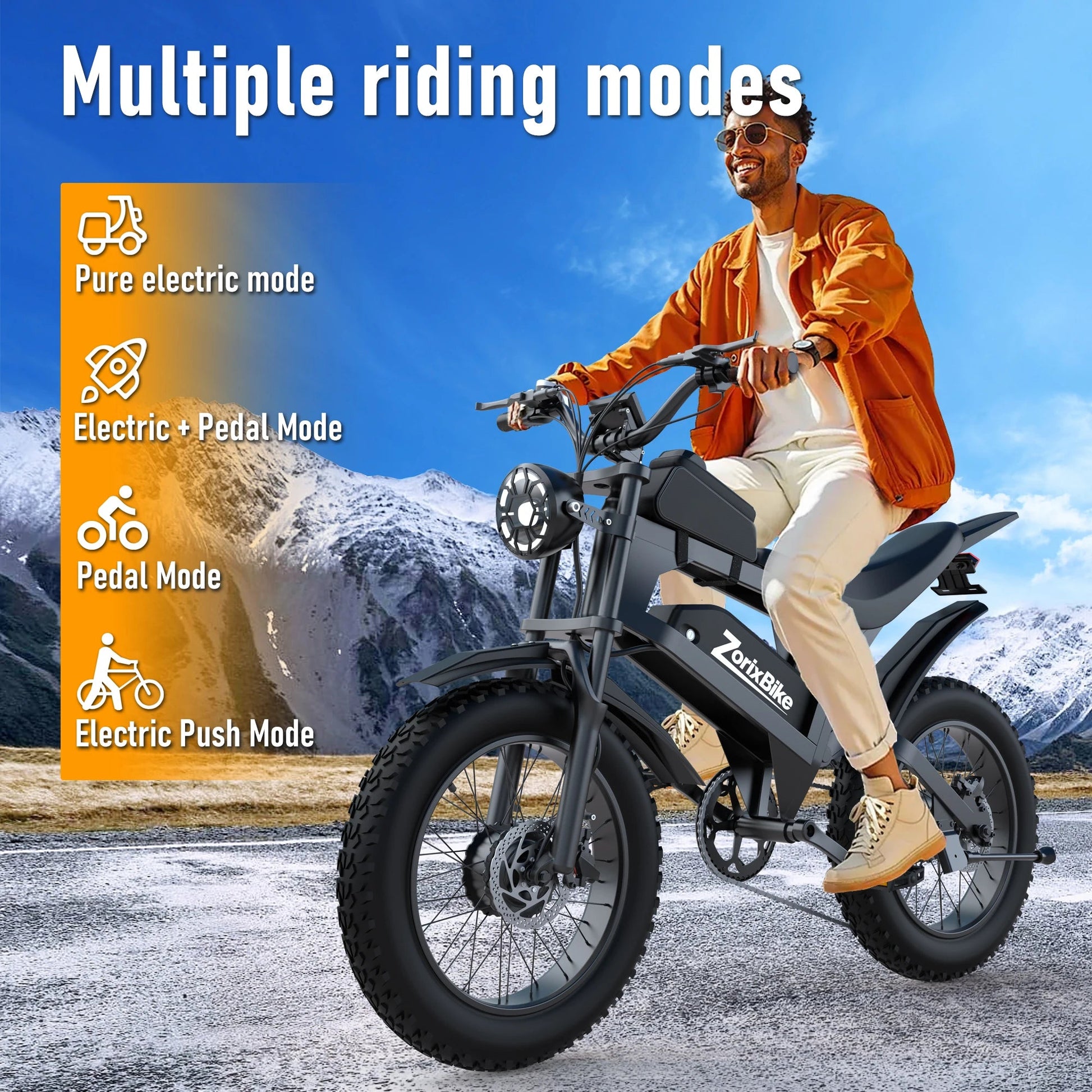 ZorixBike R8 Pro Electric Off-Road Bike 20x4" 3000W 35Mph 80Mile 48V 23Ah,7 Speed Wide Tire All Terrain E-Bike For Adult Ai-TechWorld 