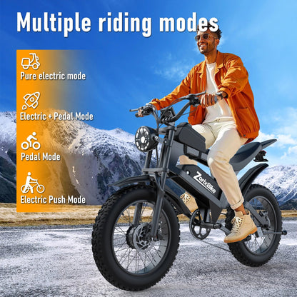 ZorixBike R8 Pro Electric Off-Road Bike 20x4" 3000W 35Mph 80Mile 48V 23Ah,7 Speed Wide Tire All Terrain E-Bike For Adult Ai-TechWorld 