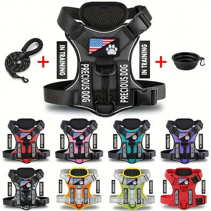 Service Dog Harness & Leash Set with 1pc Folding Bowl Reflective Adjustable Dog Vest Harness Soft Oxford Pet Harness For Small M Ai-TechWorld 