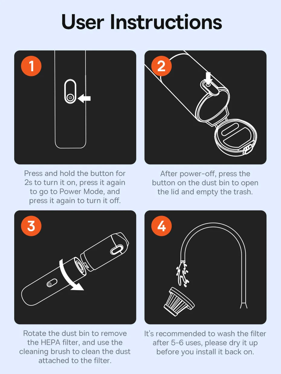 Baseus A5 Air Car Vacuum Cleaner 2-in-1 Powerful Wireless Cleaner Strong Suction Handheld Car Cleaning Portable Home Appliance Ai-TechWorld 