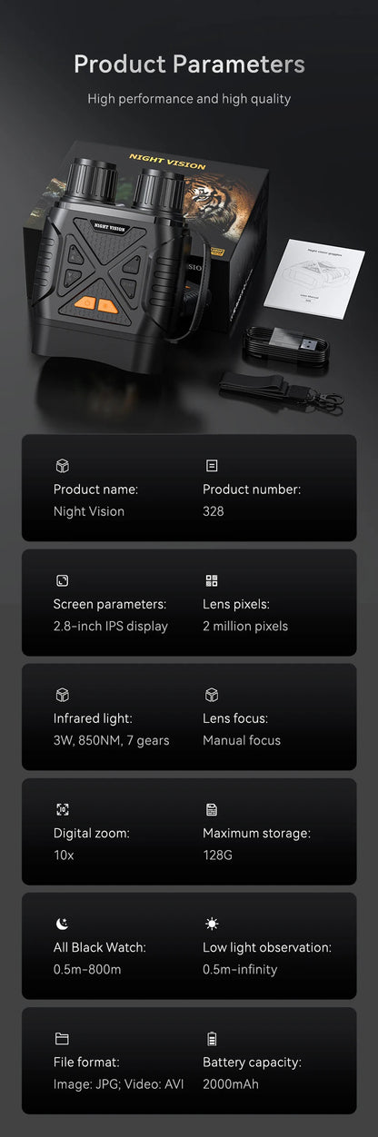 1080P Night Vision Binoculars 10x Digital 800m Full Dark Infrared Night Vision Telescope Goggles 2.8” Large Screen For Camping Ai-TechWorld 