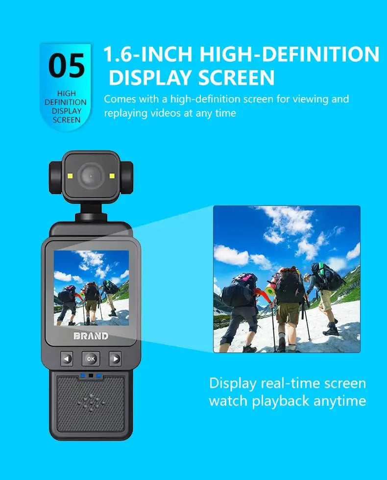 1080P Handheld Sports Pocket Camera HD Display 180° Rotatable WiFi Wireless Video Recorder Built-in Fill Light Motion Camera Ai-TechWorld 