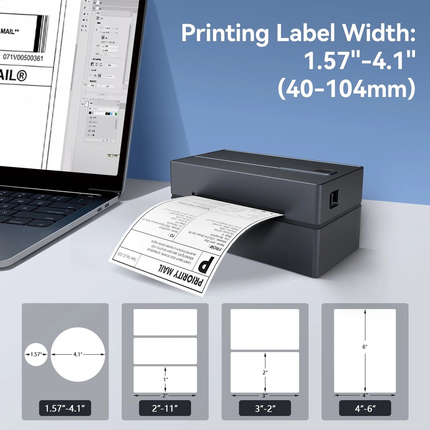 Thermal Label Printer Portable No Ink Required 300DPI 4x6 for Small Business WiFi Bluetooth USB High Speed Express Airway Bill Ai-TechWorld 