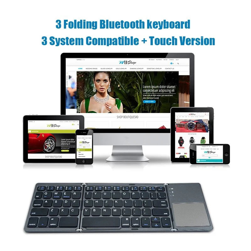 Tri-fold Bluetooth Keyboard with Touchpad Portable Mini Keyboard Rechargeable Keyboard Wireless Keyboard For Windows Android iOS Ai-TechWorld   ai-techworld