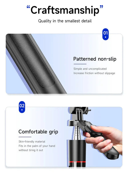 MEUYAG Selfie Stick Tripod with 1708mm Long Monopod Fill Light, Bluetooth Remote, 360° Rotation, 1/4 Interface, for mobile phone Ai-TechWorld 