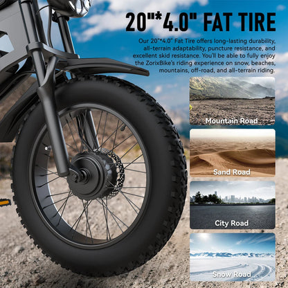 ZorixBike R8 Pro Electric Off-Road Bike 20x4" 3000W 35Mph 80Mile 48V 23Ah,7 Speed Wide Tire All Terrain E-Bike For Adult Ai-TechWorld 