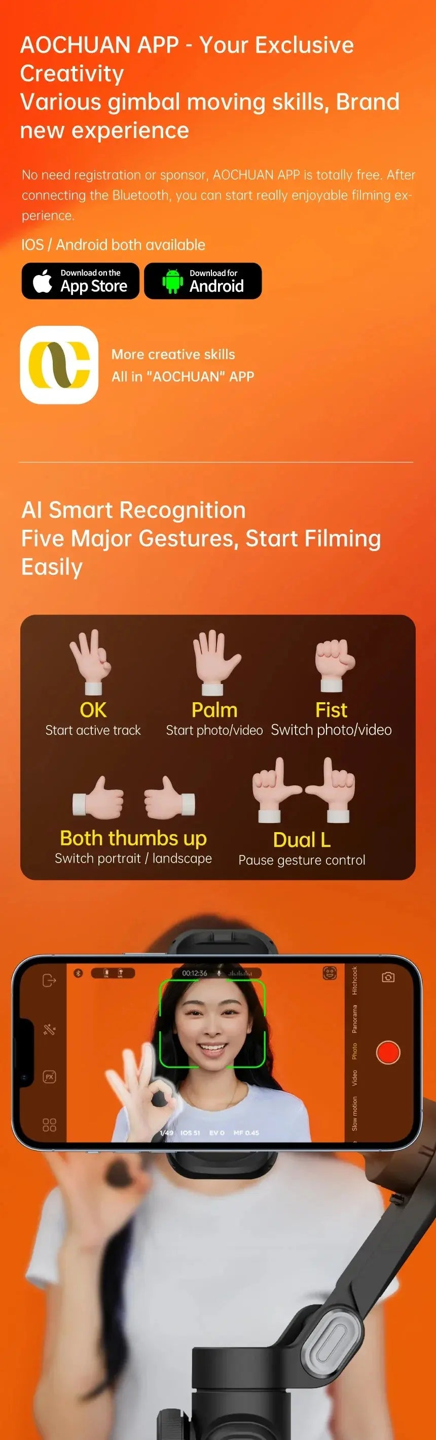 AOCHUAN Smart XE 3-Axis Handheld Gimbal Stabilizer for Smartphone iPhone Android Face Tracking Tiktok Vlog Live Streaming Ai-TechWorld 