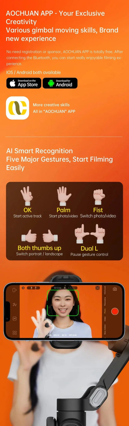 AOCHUAN Smart XE 3-Axis Handheld Gimbal Stabilizer for Smartphone iPhone Android Face Tracking Tiktok Vlog Live Streaming Ai-TechWorld 