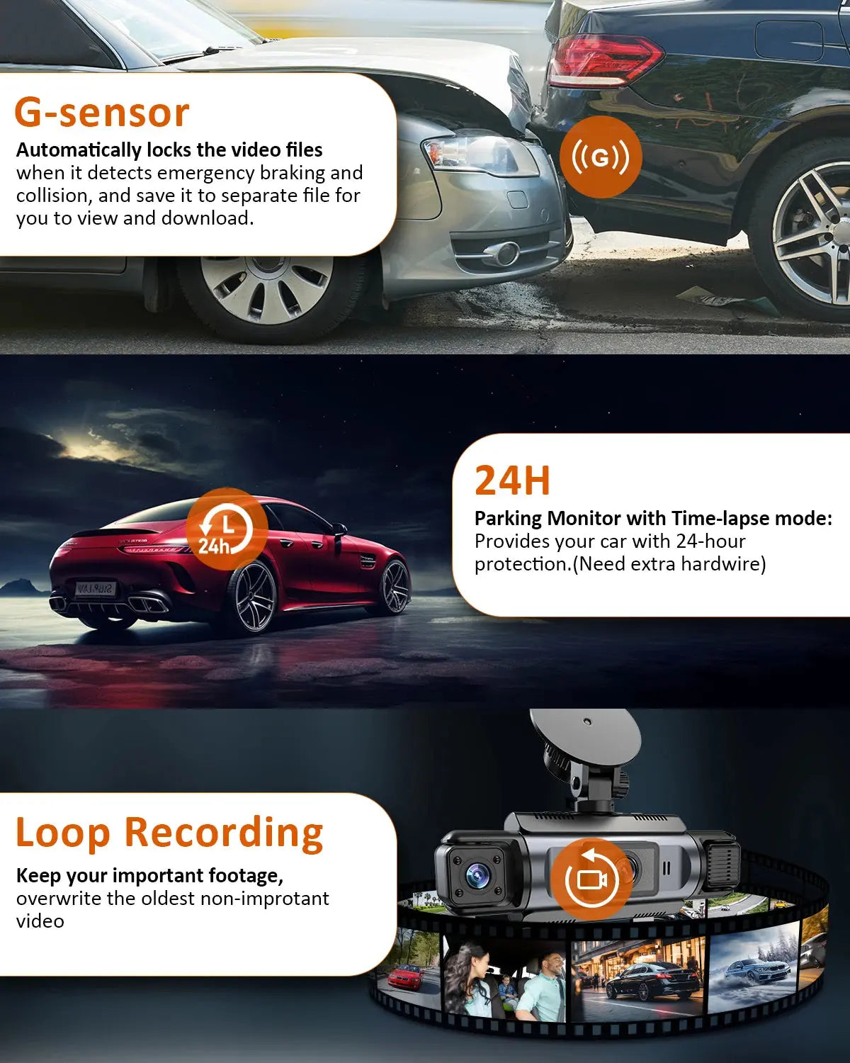 Car Dash Cam 4 Channel Black Box WiFi Driving Camera FHD 1080P Front Left Right Rear Night Vision Loop Recording add Hardwirekit Ai-TechWorld 