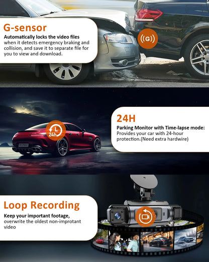 Car Dash Cam 4 Channel Black Box WiFi Driving Camera FHD 1080P Front Left Right Rear Night Vision Loop Recording add Hardwirekit Ai-TechWorld 