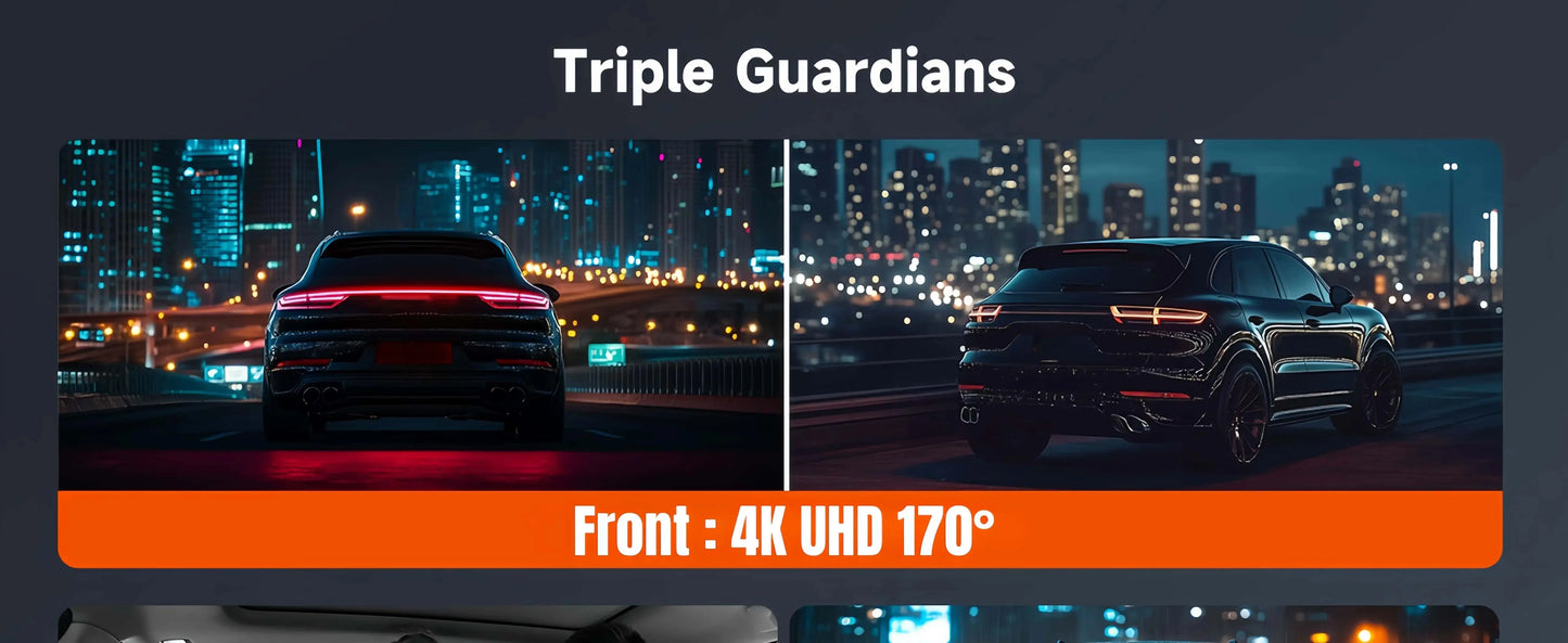 UHD 4K WiFi Dash Cam 3 Lens Driving Recorder Car DVR 1080P Rear Lens Camera  24H Parking Monitoring ADAS Function-oliday Gift Ai-TechWorld 