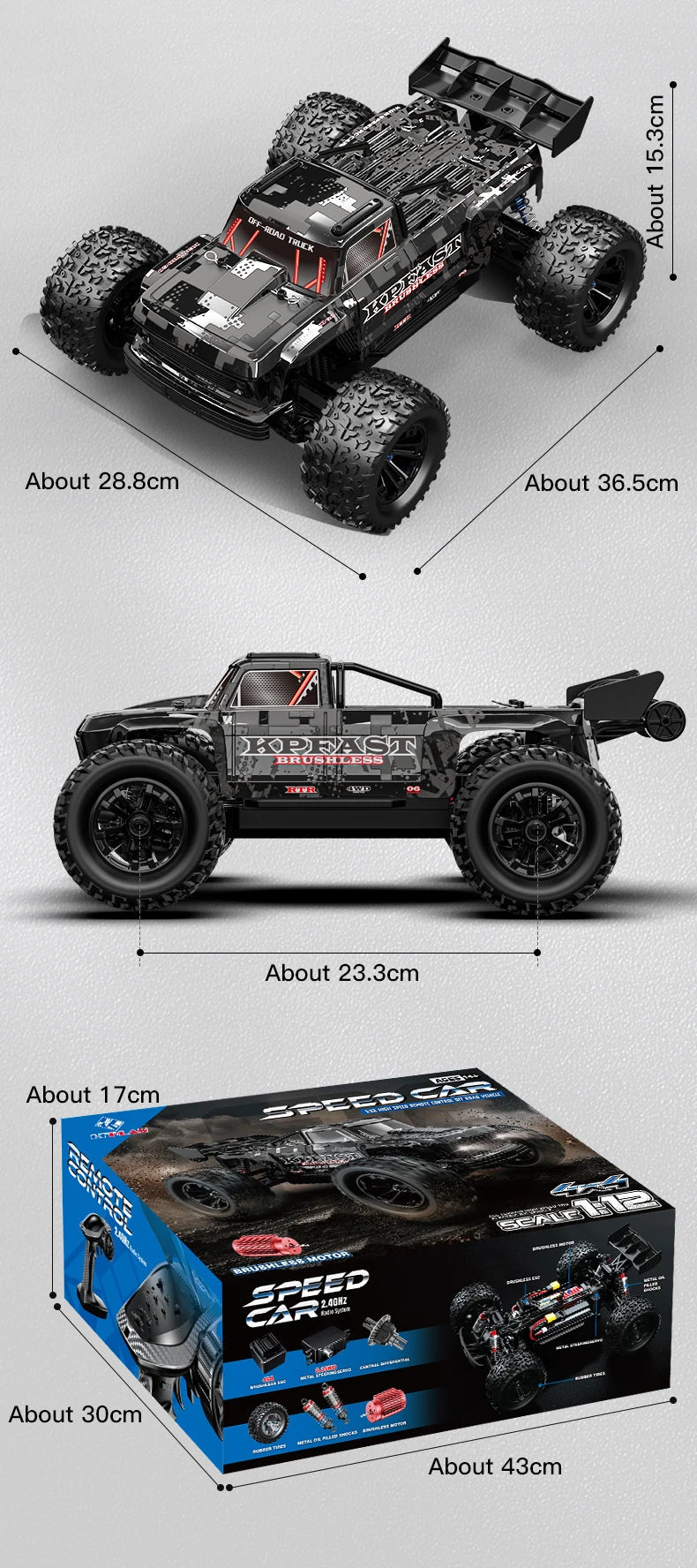 KF16 1:12 High Speed Drift Racing 70KM/H Brushless Motor 4WD 3S 3200mah RC Off Road Car Monster Trucks Toys for For Kids Gifts Ai-TechWorld 