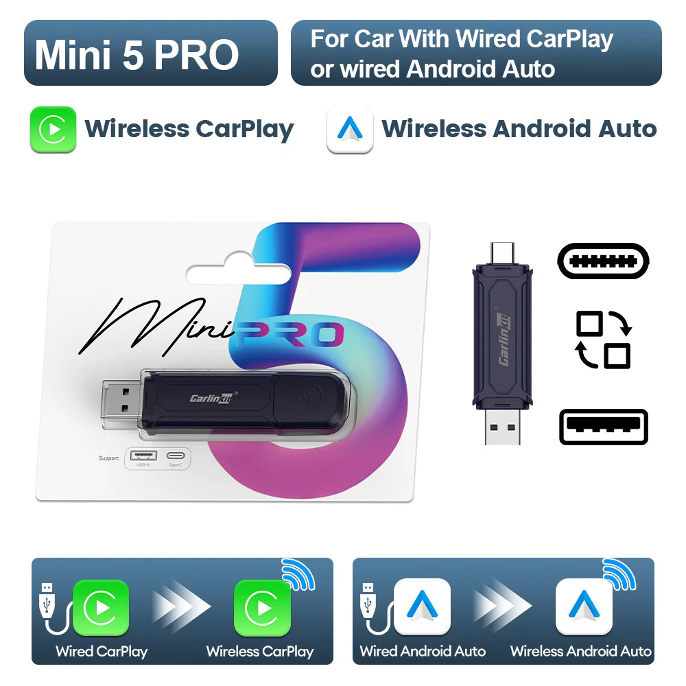 CarlinKit 5.0 Mini Ultra Wireless Adapter Wireless CarPlay Android Auto For OEM Car Plug and Play WiFi Bluetooth Auto Connection Ai-TechWorld 