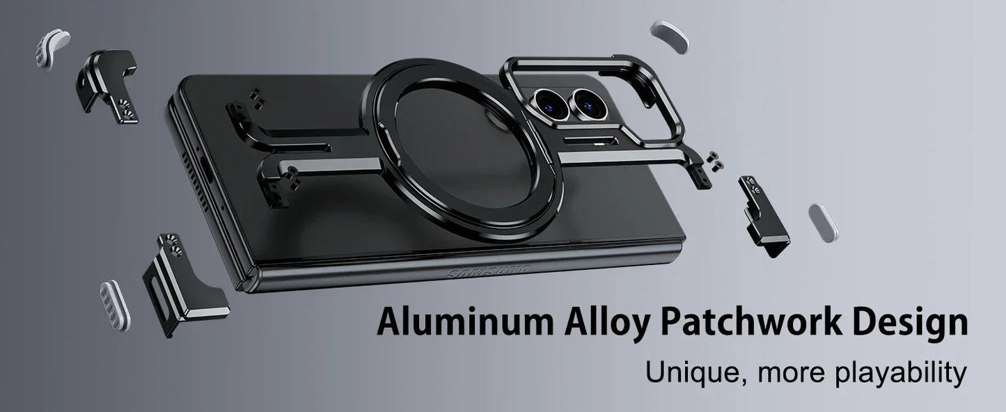Eary for Samsung Galaxy Z Fold 6 5 Case with Magnetic Stand Magsafe Protective Cover Metals Frameless Bumper Wireless Charging Ai-TechWorld 