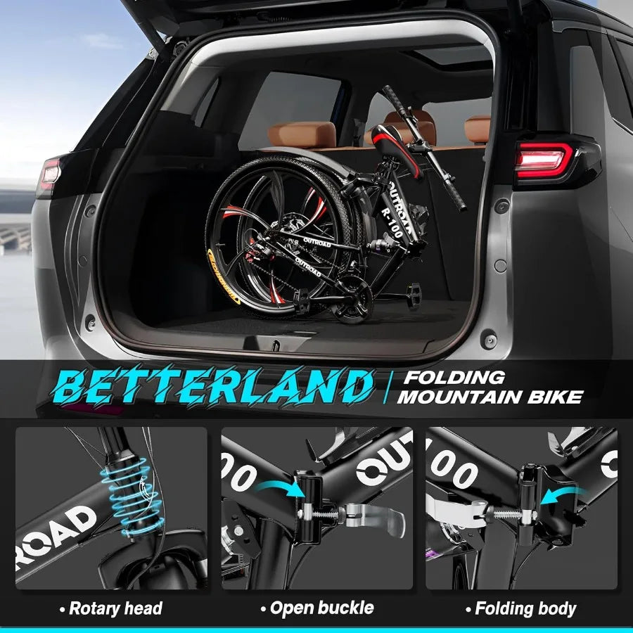 26 Inch Folding Mountain Bike with 21 Speeds and Full Suspension for Adults Featuring Dual Disc Brakes High Carbon Steel Frame Ai-TechWorld 