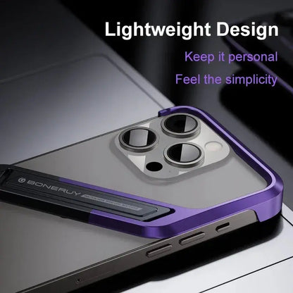 S-Shaped Metal Geometric Rimless Phone Case For iPhone 14 15 16 Pro Max 16ProMax Aluminum Alloy Hidden Stand Bracket Cover Funda Ai-TechWorld 