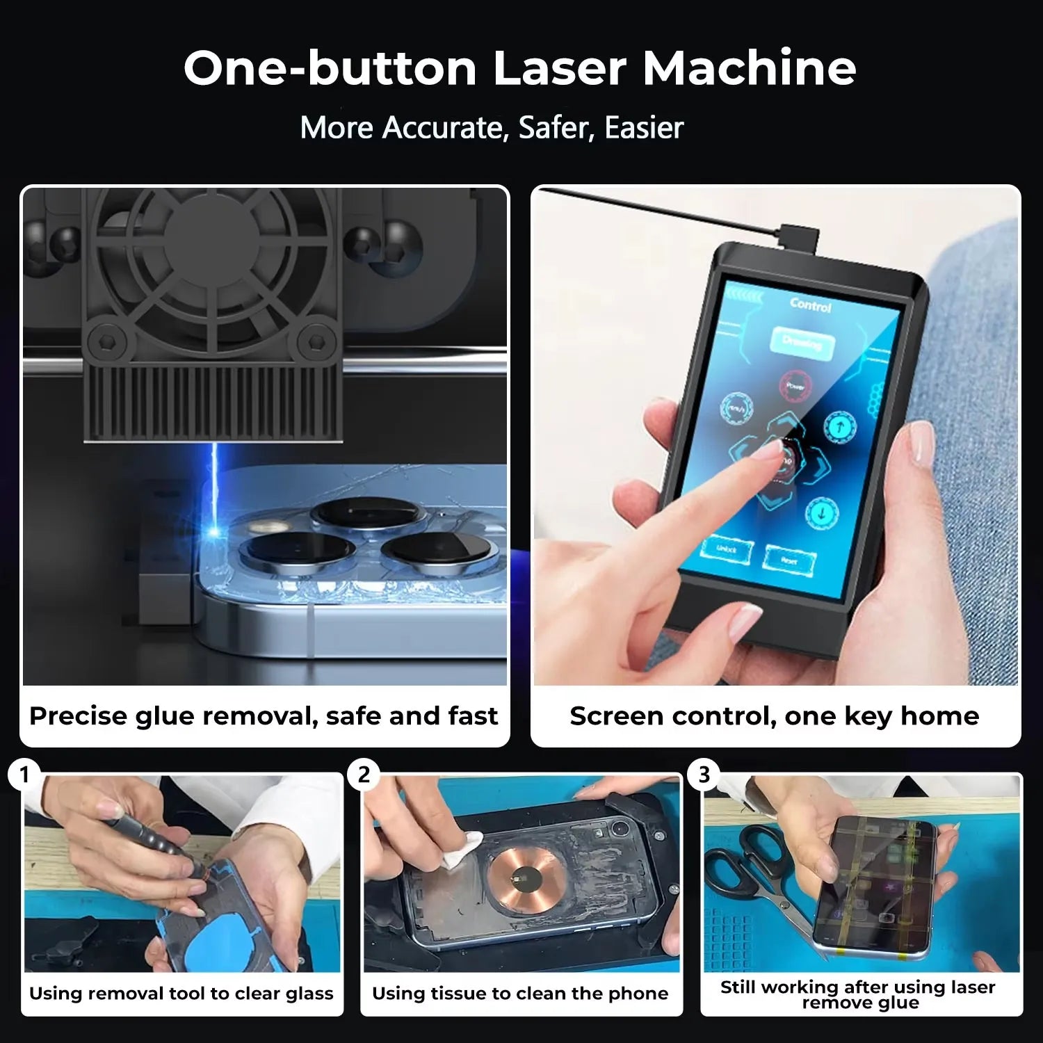 Back Glass Laser for iPhone 8-17 Series, Glue Removal Laser Engraving Seperator, w/Air Purifier&Cell Phone Repair Tool Ai-TechWorld 