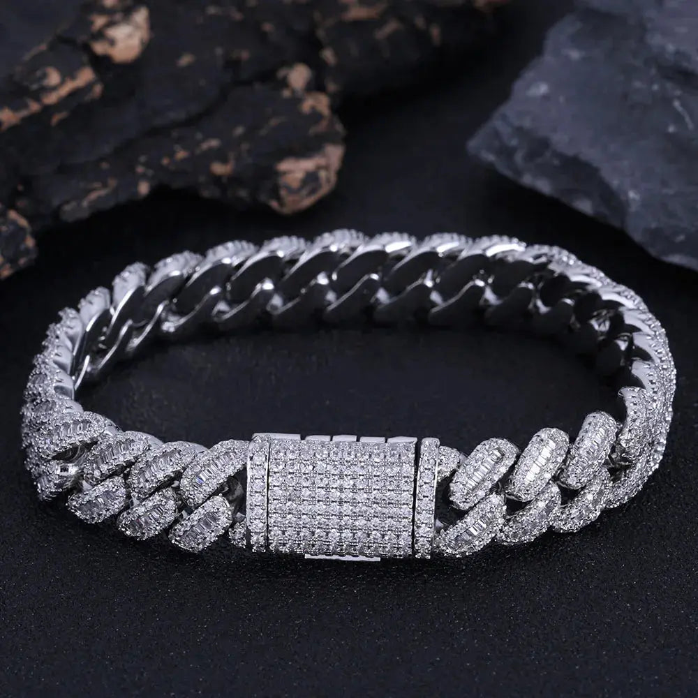 NUOYA Hip Hop Jewelry High Quality 12mm Bling Iced Cz Rectangle Diamond Prong Setting Cuban Link Necklace Homme Ai-TechWorld 