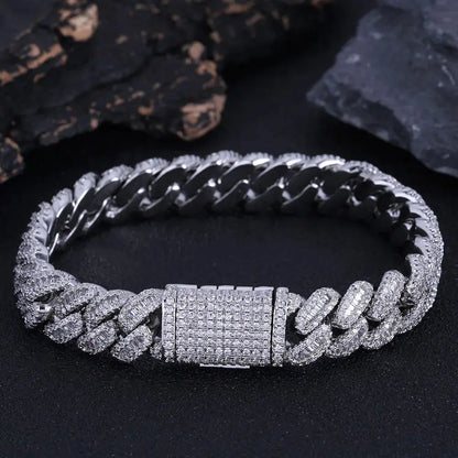 NUOYA Hip Hop Jewelry High Quality 12mm Bling Iced Cz Rectangle Diamond Prong Setting Cuban Link Necklace Homme Ai-TechWorld 