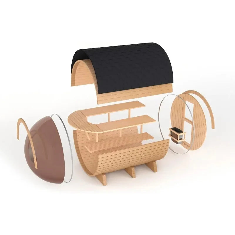 Outdoor Panoramic Barrel Sauna Room, 4-6 Person Hemlock Wood Design with 220V 6KW Electric Heater and Full Accessories Ai-TechWorld 