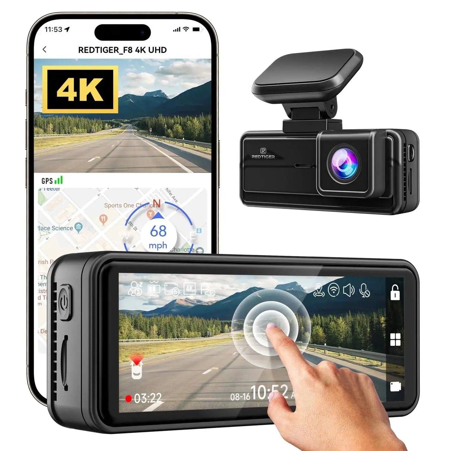 REDTIGER Dash Cam HD 4K Built-in GPS 70FOV Car DVR 5G WIFI APP Control Fatigue Driving Reminder Car Camera with Night Vision Ai-TechWorld 