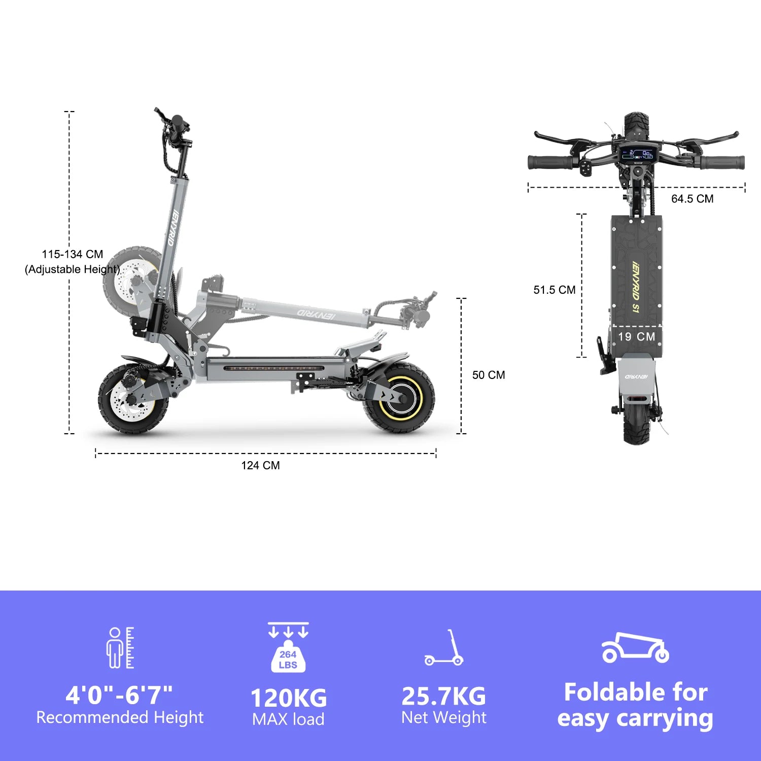 IENYRID IE-S1 Electric Scooter 800W Motor 48V15AH Lithium Battery E-Scooter 10-inch Off-road Tires Foldable E-Scooters Ai-TechWorld 