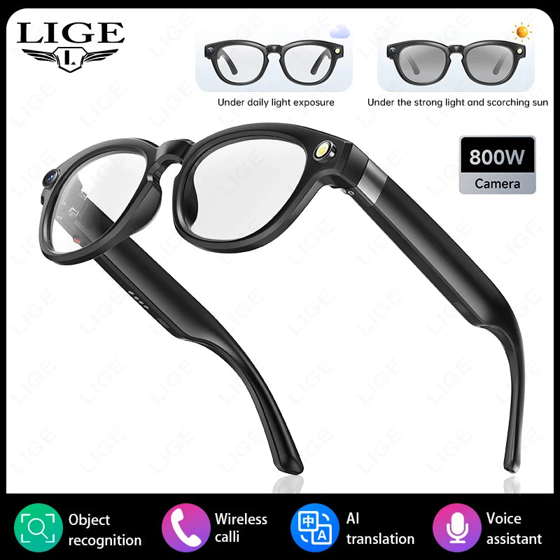 LIGE 4K 800W HD Camera Smart Glasses Recording Videos 290mAh AI Photo Recognition Chat Translation Bluetooth Photochromic Lenses Ai-TechWorld 