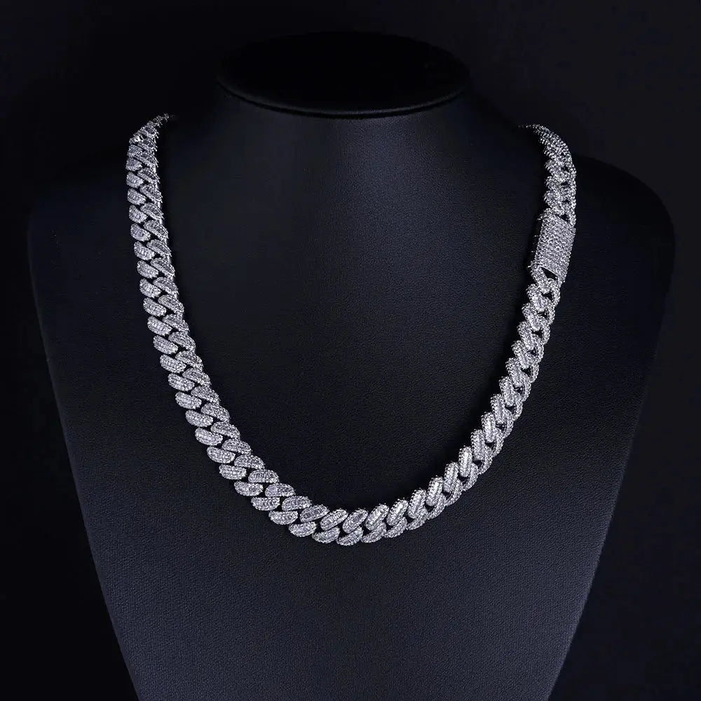 NUOYA Hip Hop Jewelry High Quality 12mm Bling Iced Cz Rectangle Diamond Prong Setting Cuban Link Necklace Homme Ai-TechWorld 