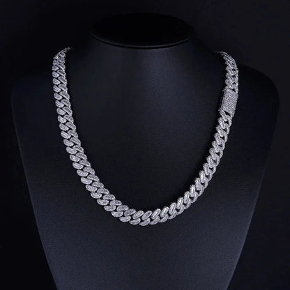 NUOYA Hip Hop Jewelry High Quality 12mm Bling Iced Cz Rectangle Diamond Prong Setting Cuban Link Necklace Homme Ai-TechWorld 