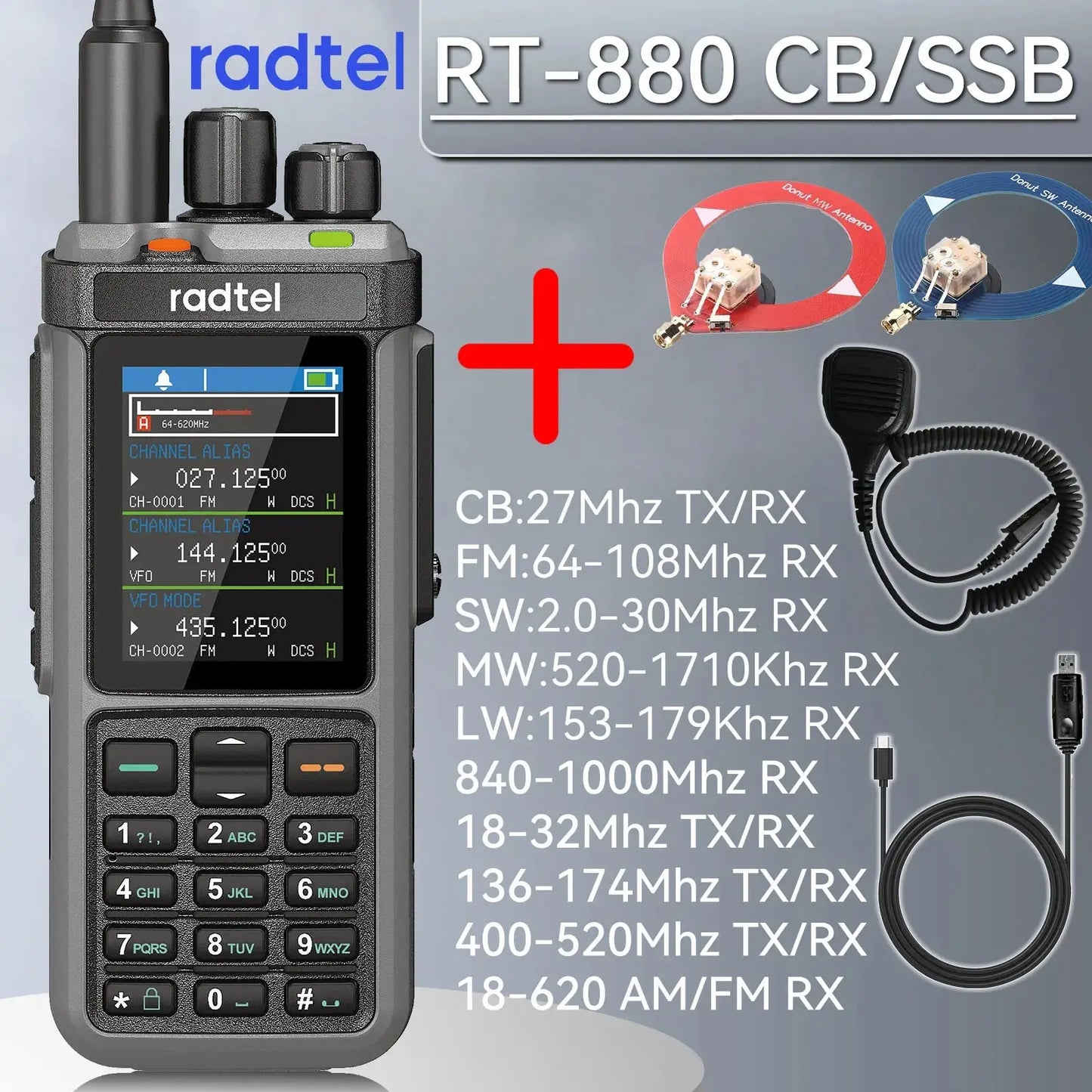 Radtel RT-880 10w Multi Band Ham Radio HF UHF VHF  with AM USB LSB CW CB LW MW SW SSB , 1024 Channels, Cross Band Repeaper Ai-TechWorld 