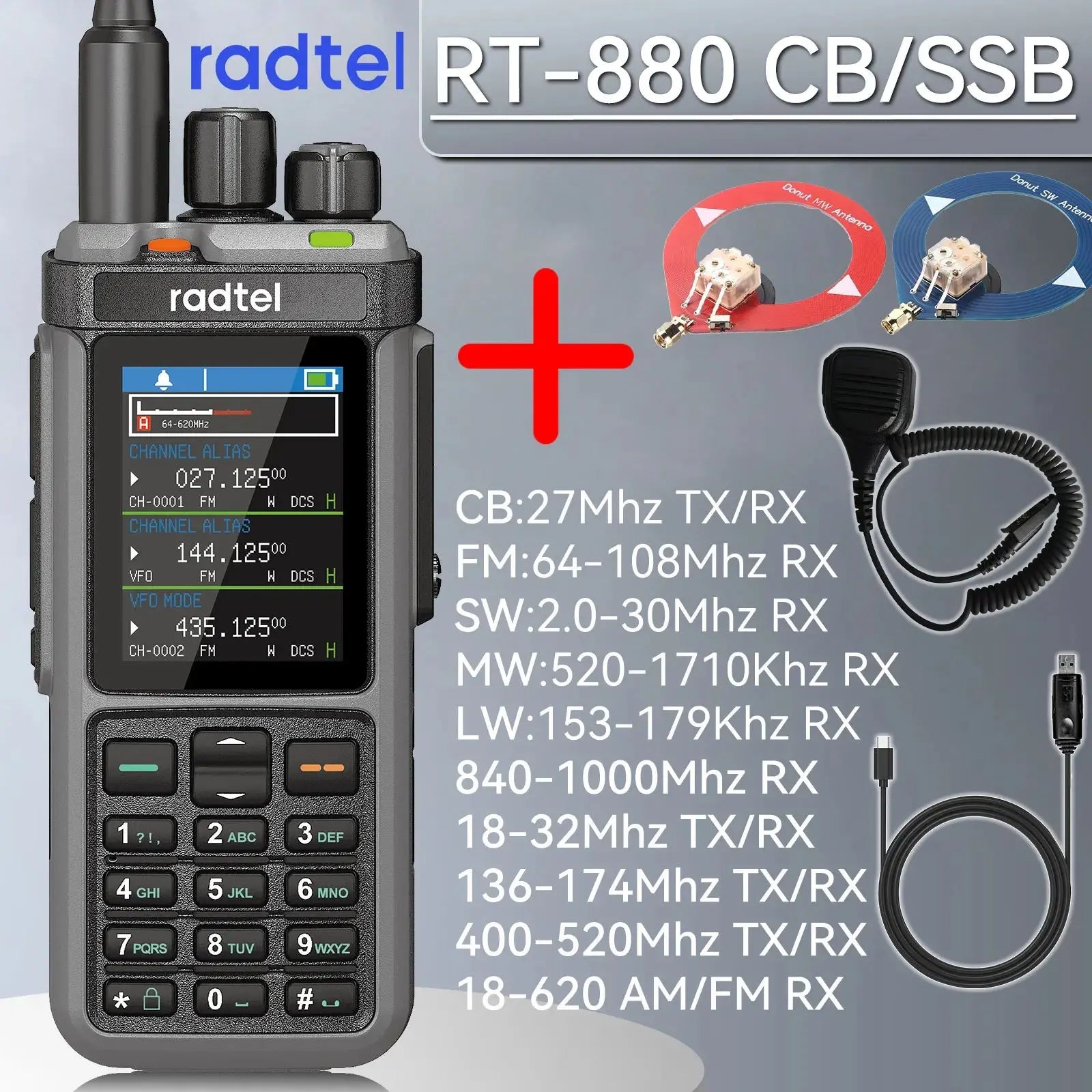 Radtel RT-880 10w Multi Band Ham Radio HF UHF VHF  with AM USB LSB CW CB LW MW SW SSB , 1024 Channels, Cross Band Repeaper Ai-TechWorld 