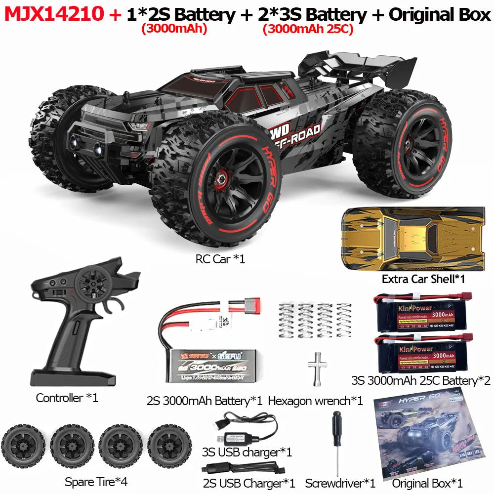 MJX 14209 14210 V3.0 1/14 RC Car 75km/h Brushless Hyper Go 2.4G Remote Control 4WD Off-road Racing RC Truck Electric Hobby Toy Ai-TechWorld 